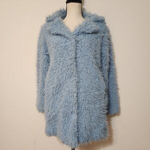 Y2k Candies Baby Blue Fuzzy Faux Fur Rave Jacket Sz S teddy groovy Terry shag